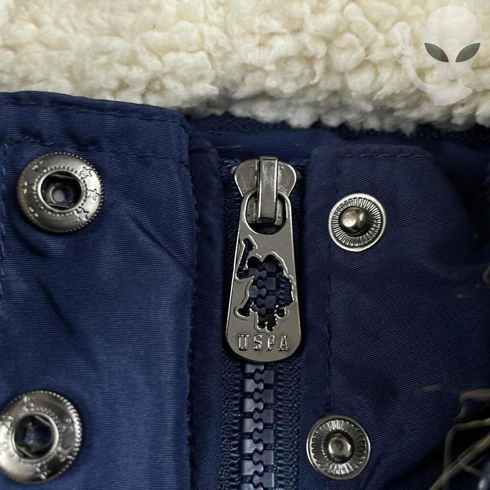 U.S. Polo Assn Sherpa Fleece Lined Parka Jacket Womens L Navy Faux Fur Hood - Picture 3 of 7